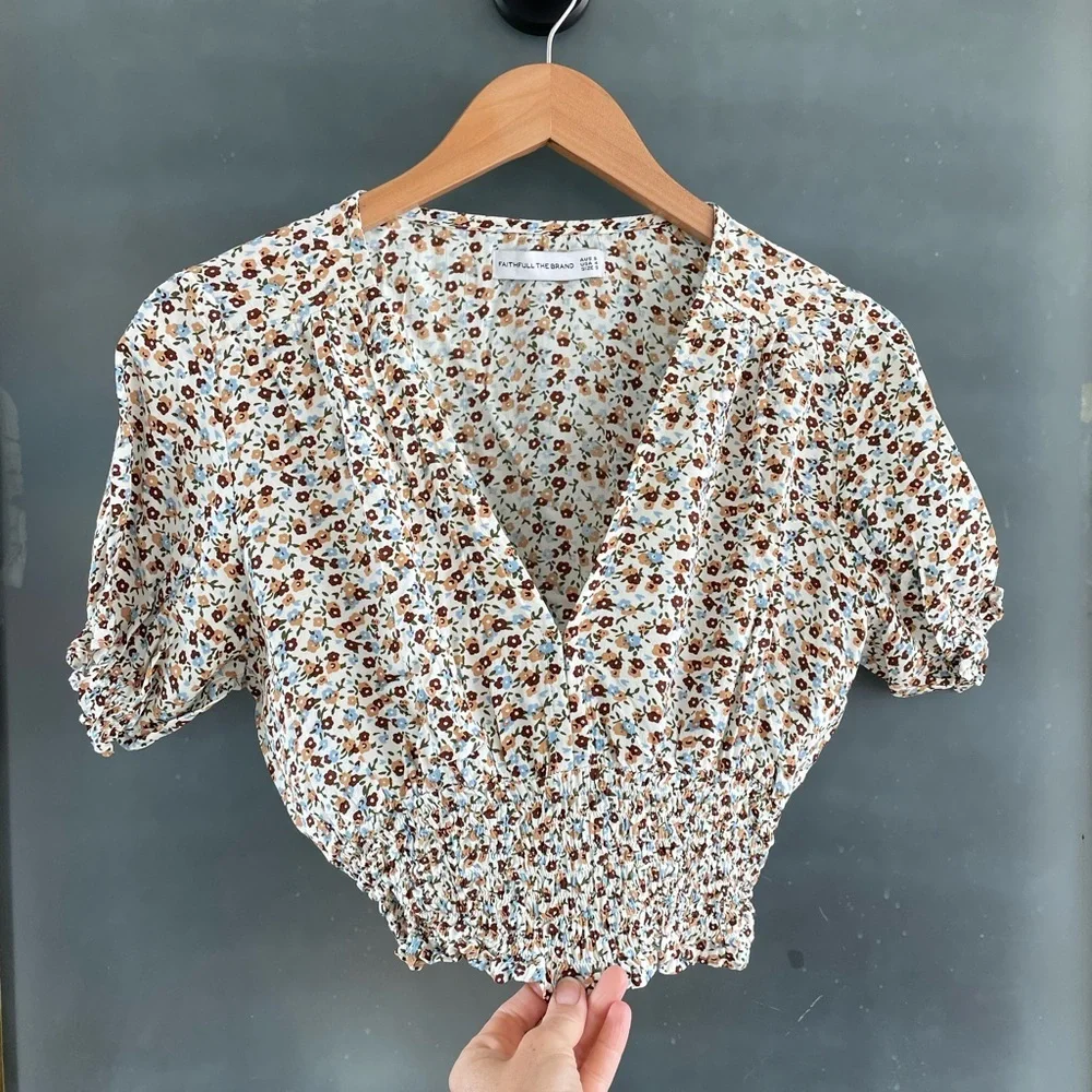 Faithfull the Brand Floral Smocked Crop Top Size 4 Boho Cottagecore